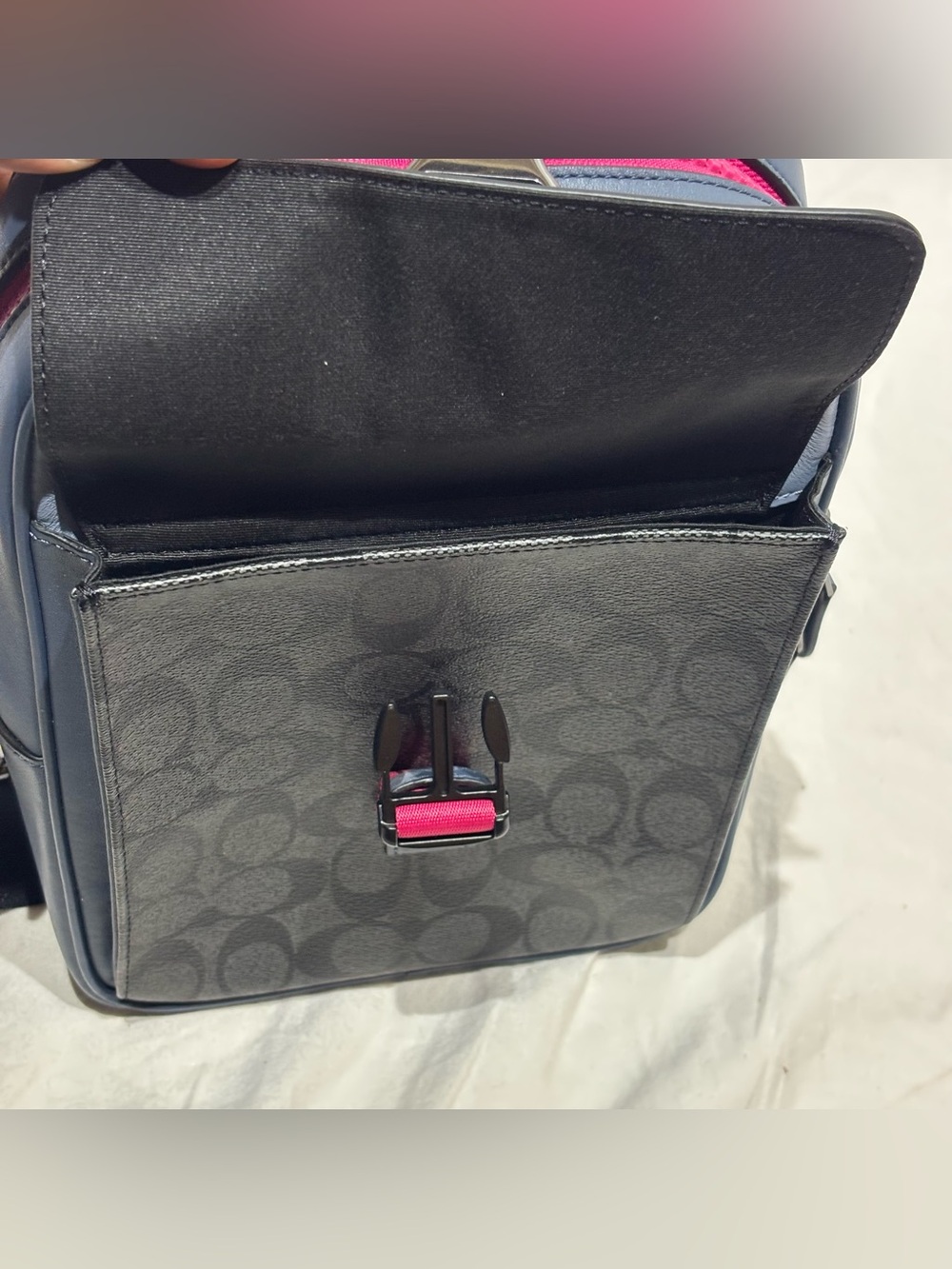 Coach Track Pack In Colorblock Signature Canvas C8126 Charcoal Denim Blue Pink - Picture 9 of 16